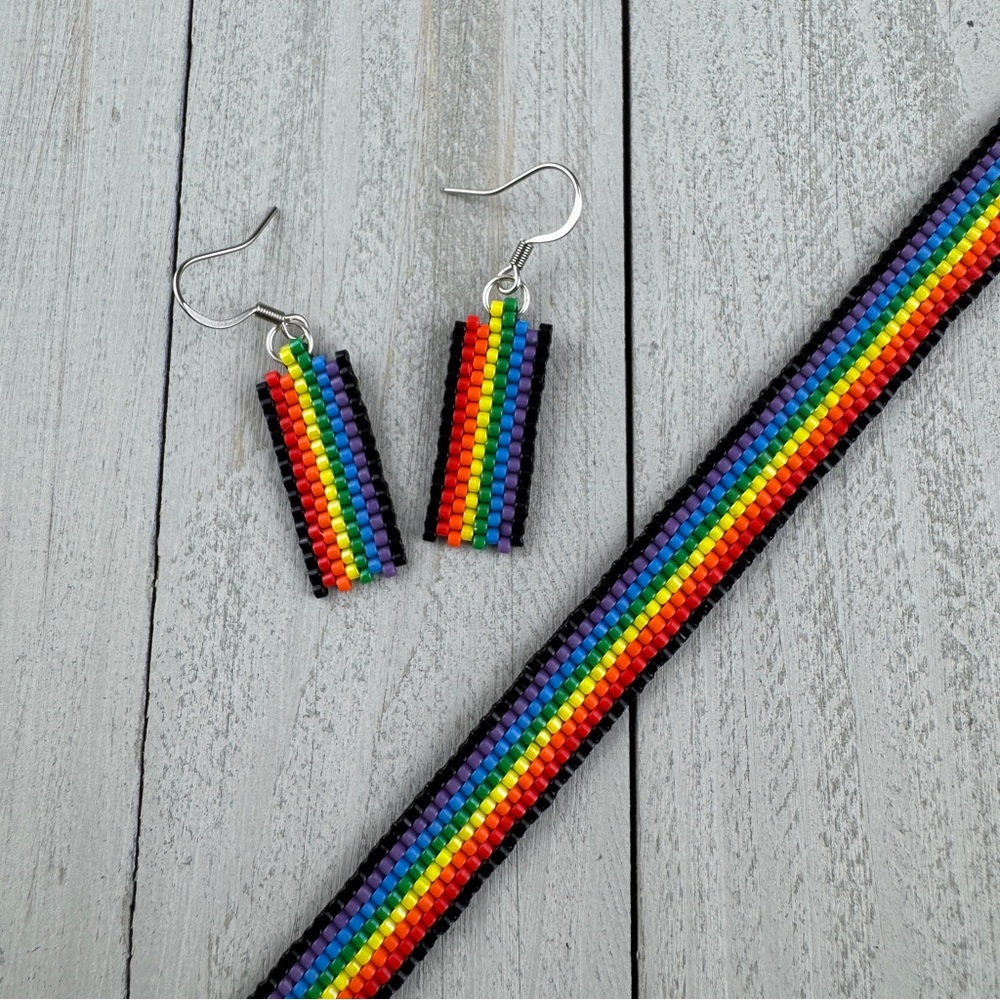 Rainbow Pride Seed Bead Bracelet and‎ Earring Set Handmade LGBTQ+